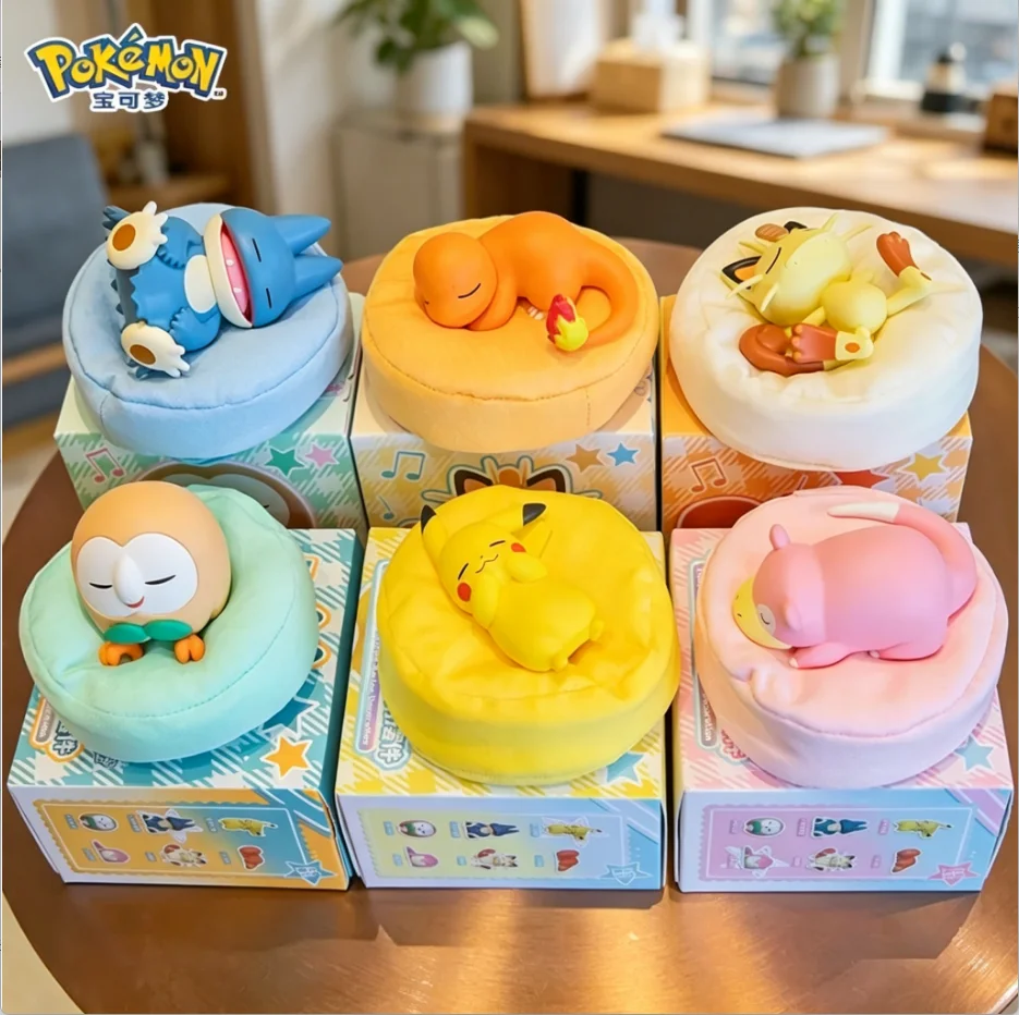 

6 Styles 7-8cm Pokemon Casual Time Pikachu Munchlax Slowpoke Rowlet Meowth Charmander Sleeping Figurines Collection With Box
