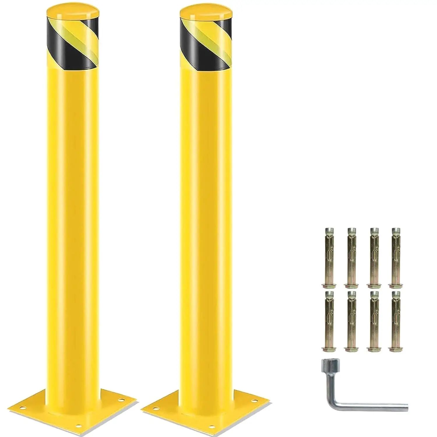 36 Steel Safety Bollard Posts - 20PCS Yellow Coated Parking Barriers, 4.5 Diameter for traffic Control