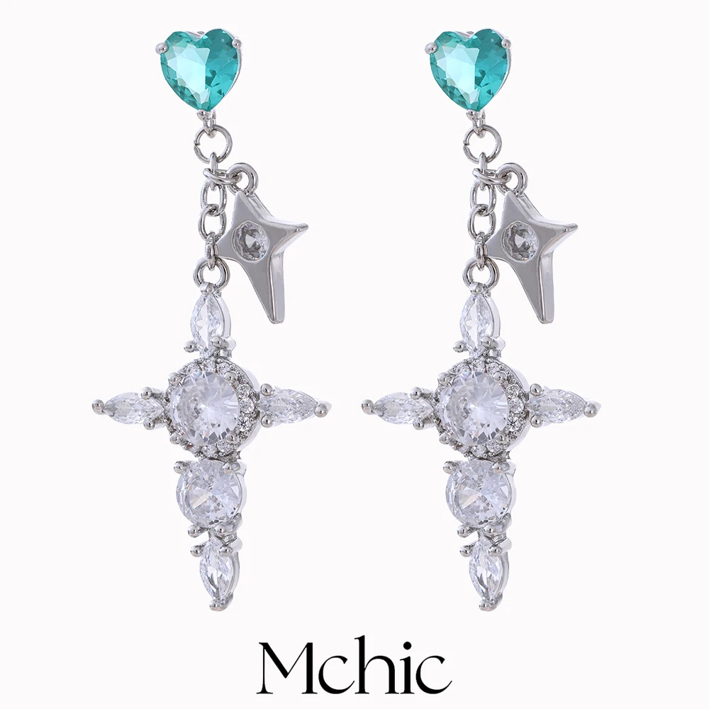 Mchic New Luxury Shiny Cubic Zirconia North Star Drop Earrings 14K Real Plated Prevent Allergy Delicate Versatile Jewelry