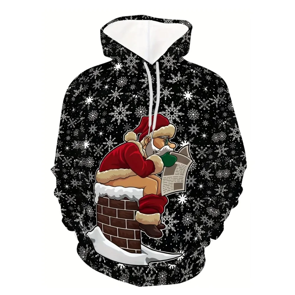 2026 الرجال مقنعين هوديس ثلاثية الأبعاد يطبع عيد الميلاد سانتا كلوز البلوز الرباط كم طويل الشارع الشهير عيد الميلاد الجدة الملابس #1