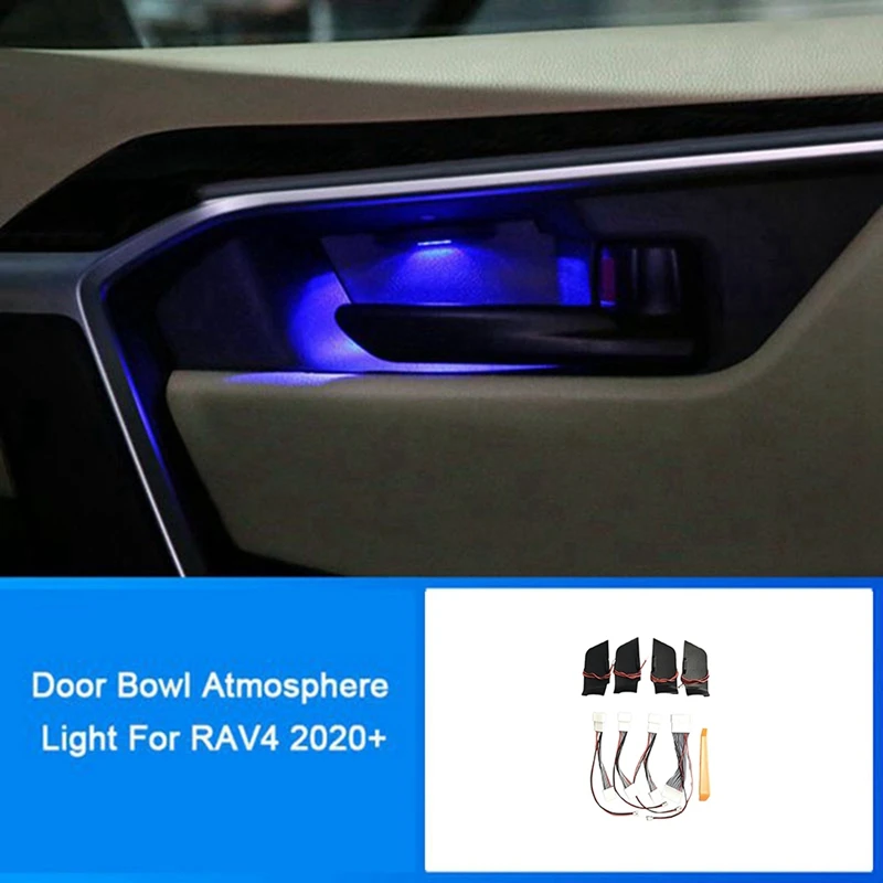 Ambient Lighting Blue LED Inner Door Bowl For Toyota RAV4 2019-2024, Armrest Handle Light Frame Decoration 