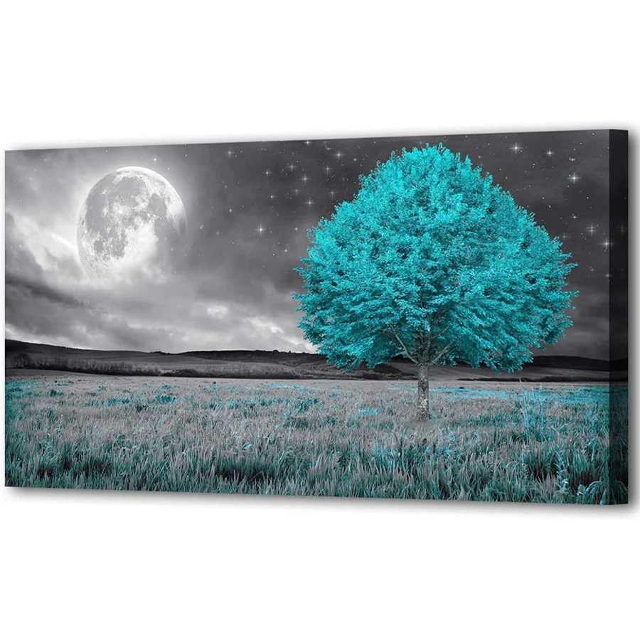 Blue Tree And Full Moon Picture DIY Diamond Painting Cross Stitch Kits Needlework Diamond Mosaic Diamond Embroidery Crafts Decor