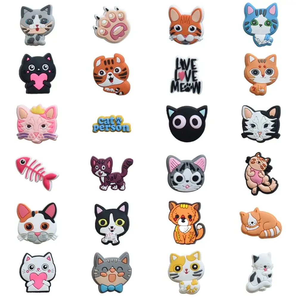 Groothandel 1 Stuks Pvc Schoen Accessoires Voor Crocs Charms Qute Cat Badge Vrouwen Klompen Gesp Kids Pins Decoratie Jeans Feest Gunsten