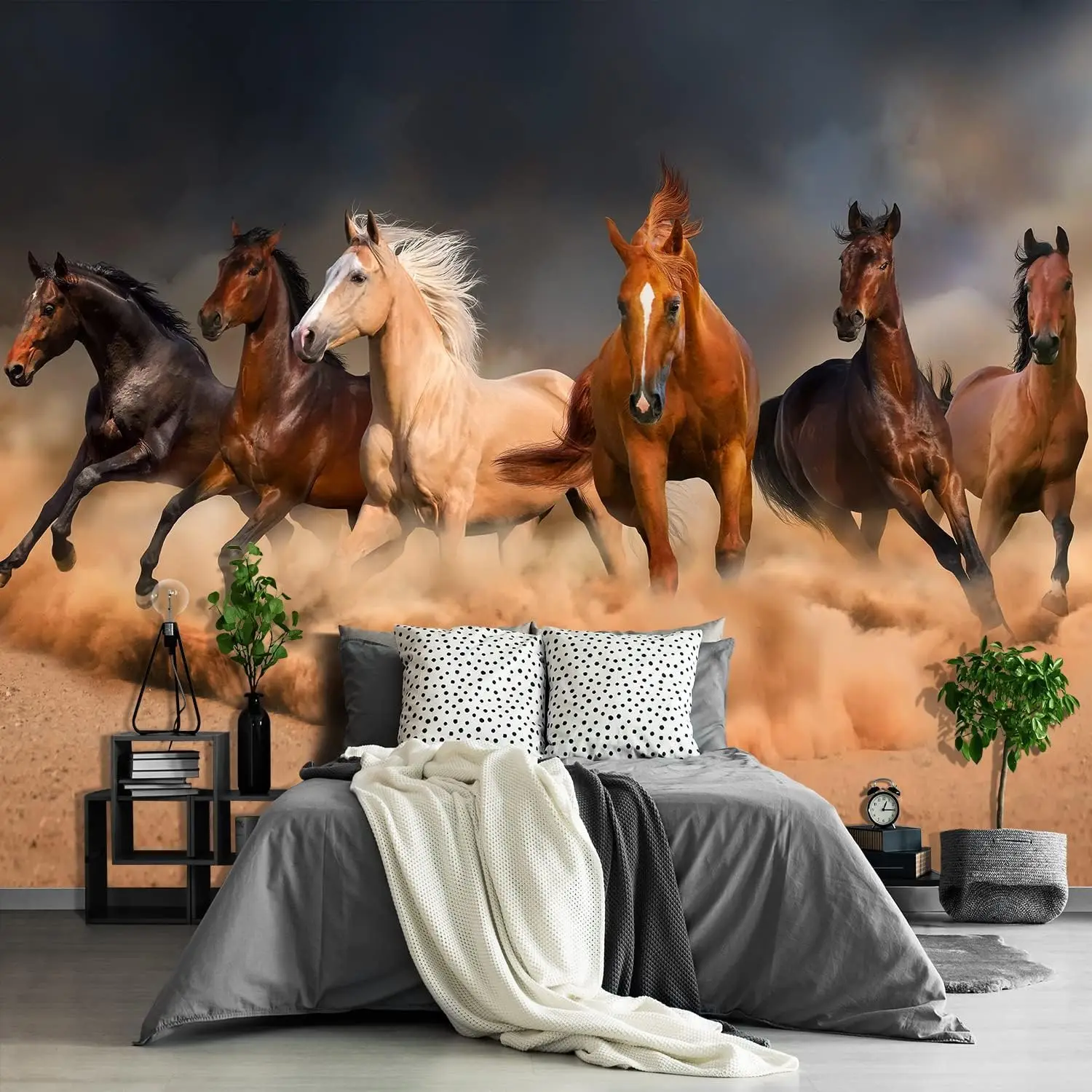 Running Horses Tapestry Galloping Wild Farm Animal Lifelike Running Desert Steed Lovely Painting Honor Grace Theme Wall Hanging