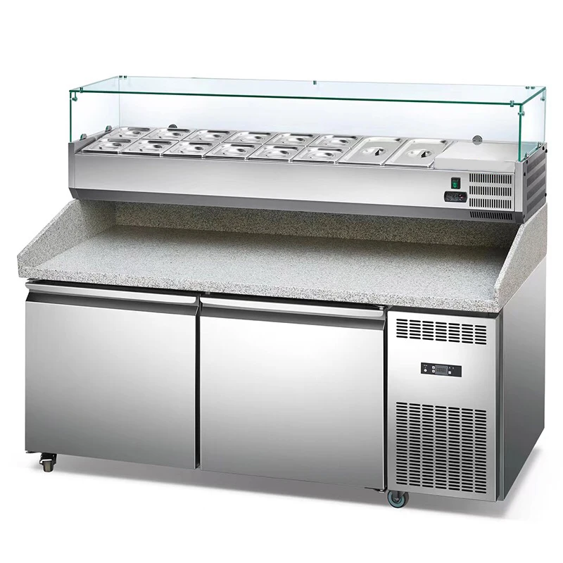 100% High Quality Stainless Steel Display Cooler Kitchen Freezer Pizza Prep Tables Refrigerator for Commercial