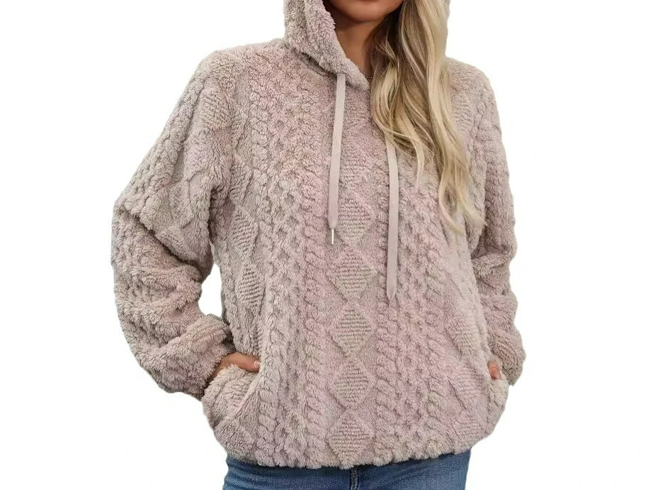 2025 Autumn and Winter New Women's Plush Jacquard Fabric Long Sleeve Loose Hoodie