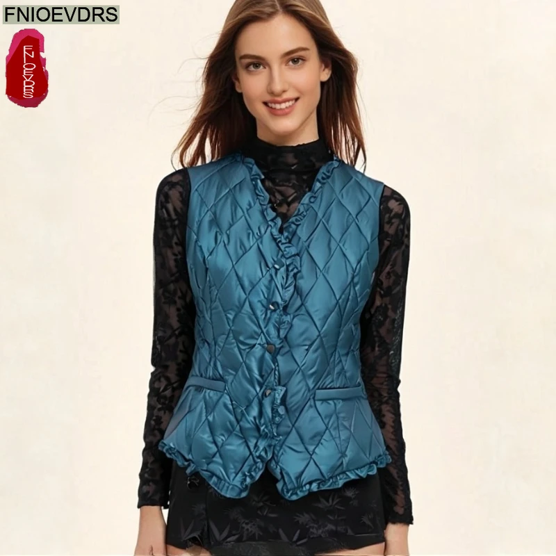 Short Vest Warm Women Coats Winter Outerwear Elegant Lady Thicken New Daily Winter All Match Tanks Top Ruffles Sleeveless Parkas