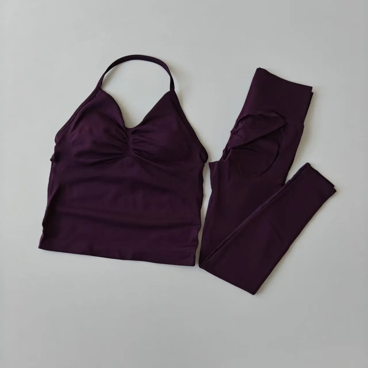 2-teiliges Sport-Set für Damen: Push-Up-Yogahose mit Rückenausschnitt, Fitness-BH, High-Waist-Leggings, nahtloses Set – Detail 3