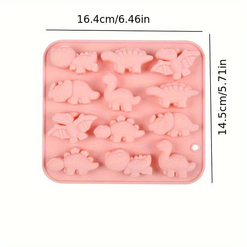 3D Dinosaur Silicone Bolo Moldes, Animal Glacê Moldes para Crianças, DIY Baking Decoração, fácil de usar e durável, 12 peças