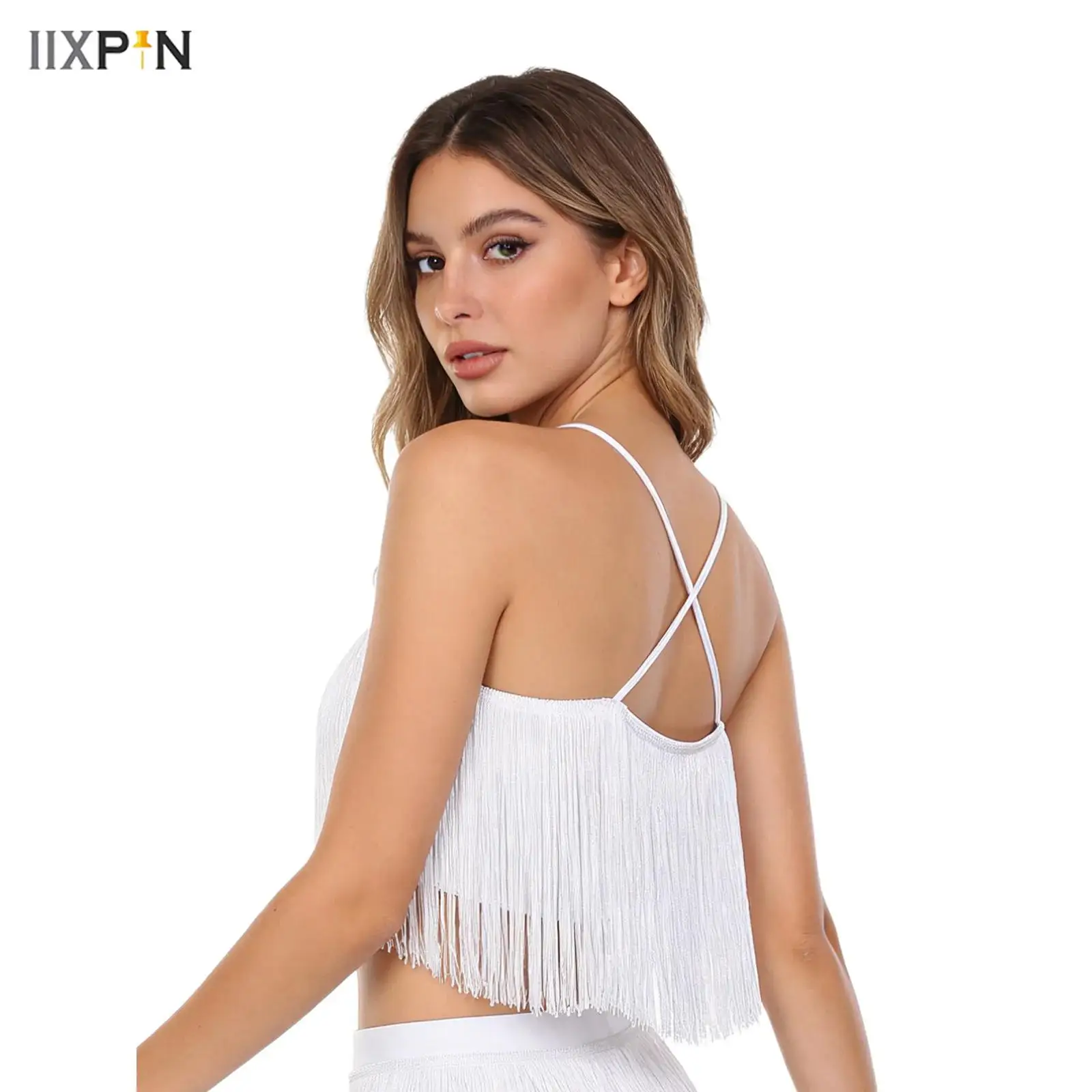 

Latin Dance Dress Tassel Top Belly Dance Practice Clothing Festival Stage Performance Costume for Cha-Cha Modern Practice