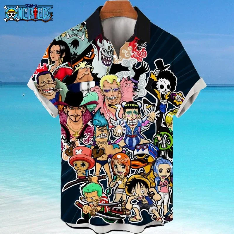 Hot Trend Men's One Piece Hawaiian Shirt Luffy Gear 5 Print Anime Kids Short Sleeve Casual Tropical Beach Button Down Shirt
