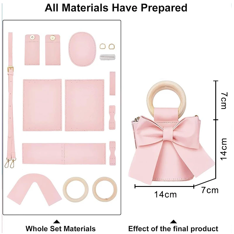 DIY Leather Bucket Bag Making Kit Cute Bowknot Handbag Sewing Materials for Women Handmade Crossbody Shoulder Bags Accessories