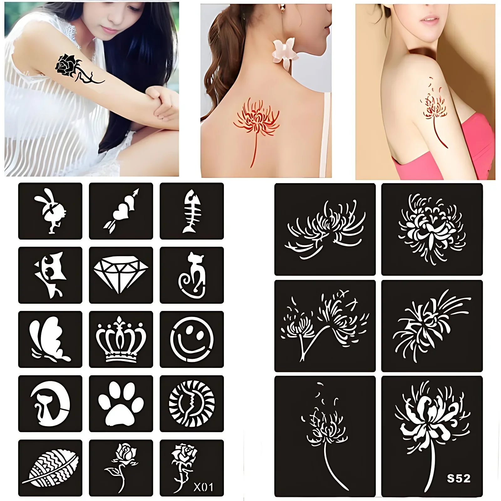 Reusable Stencils for Face Painting Leaves Cat Paw Prints Glasses Fish Temporary Tattoo Stencils for Women Men szablon malarski