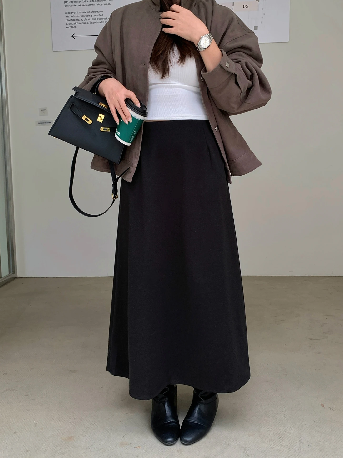 

Юбка А-силуэта с высокой талией для полных женщин, повседневная, из хлопка и шерсти, осенне-зимняя, новая коллекция Sle Lin Daxiao