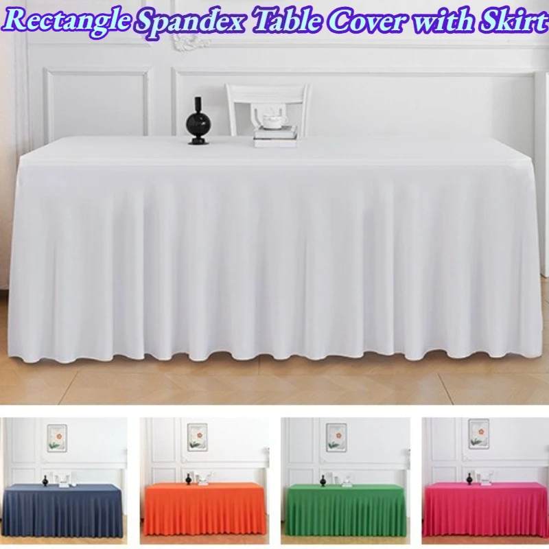 Rectangle Spandex Table Cover with Skirt Fitted Table Cover Wrinkle Resistant Cloth for Hotel Wedding Anniversary Party Decor