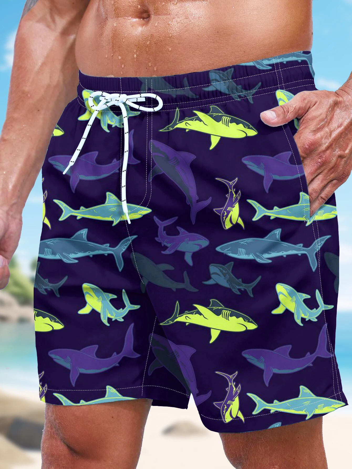 3D-Printing Mens Swim Trunks, Quick Dry Mens Swimwear, Swimsuit For Mens with Pockets, Suit For Swim, Board, Surf, Paddle, Fish