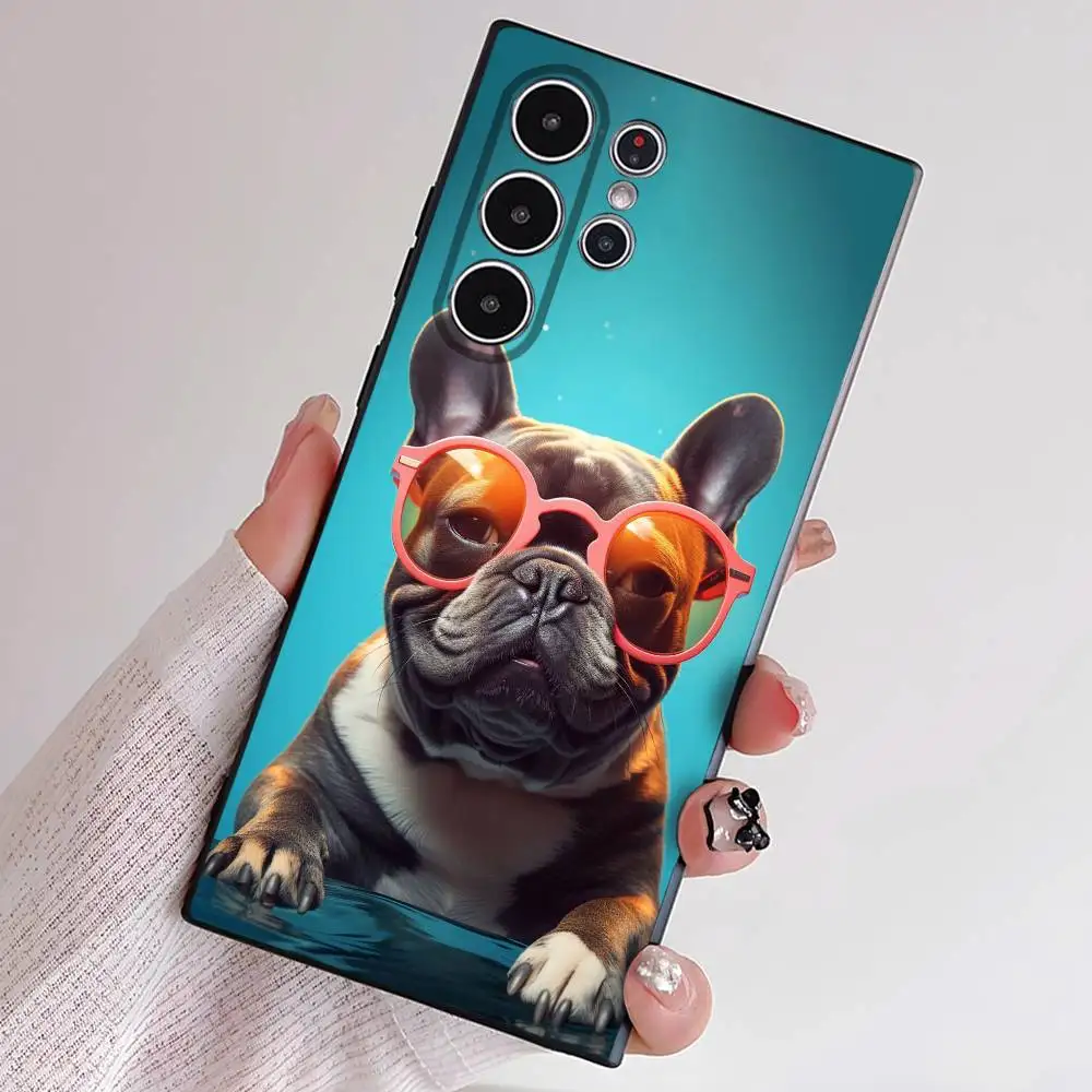 フレンチブルドッグ柄スマホケース Sシリーズ S21 S22 S23 S24 S25 FE Plus Ultra対応 TPU素材 肌に優しいソフトケース