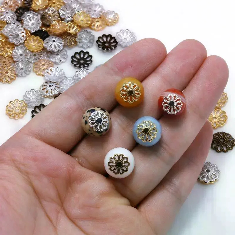 200Pcs 9mm Gold Plated Flower Petal Bead Caps for DIY Jewelry Keychain Pendant Making Accessories