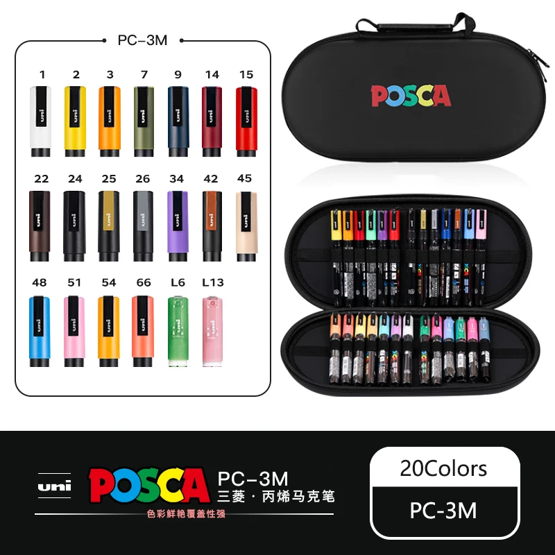 POSCA acrylstiften georganiseerd in tassen, 0,7-2,5 mm schoolkleurpennen, handige originele Japanse professionele kunstverfbenodigdheden