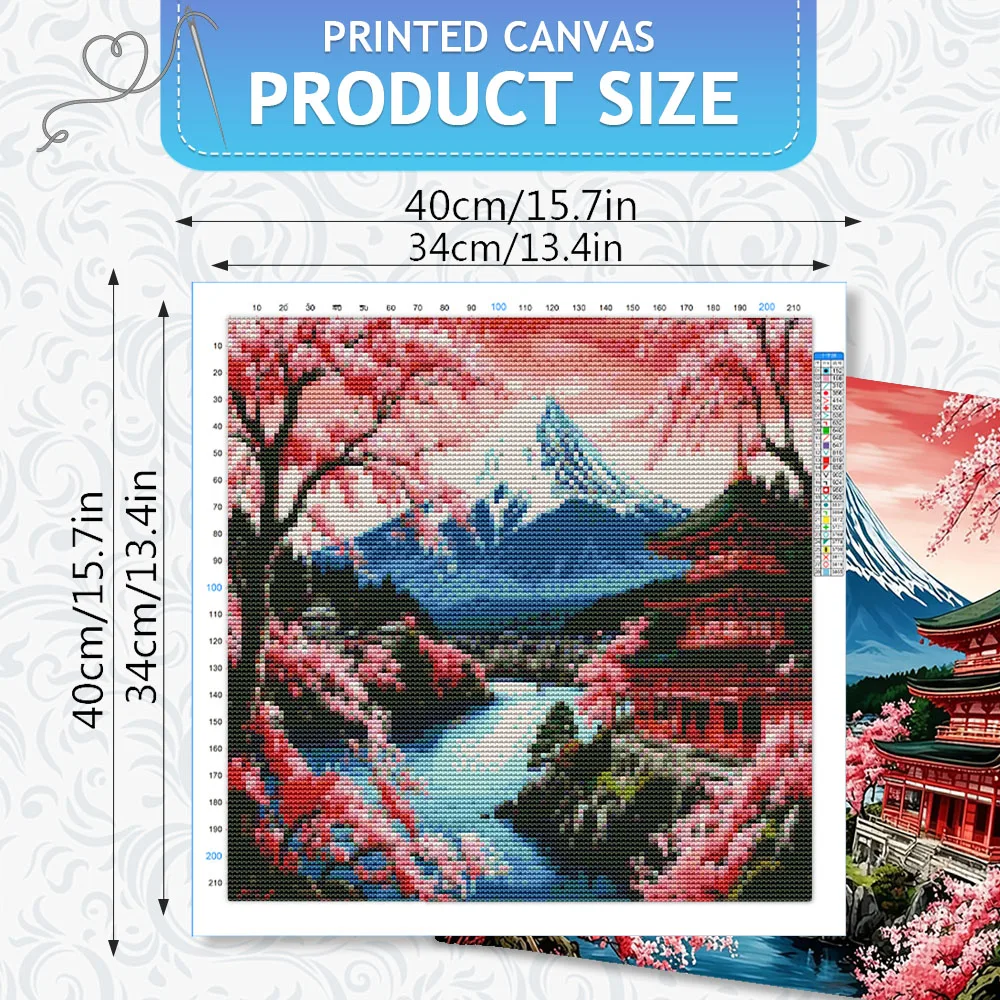 HUACAN Printed Cross Stitch Kit Mountain Landscape Volcano Hobbies Creative House Embroidery Cherry Blossom 11CT Hand Sewing - view 2