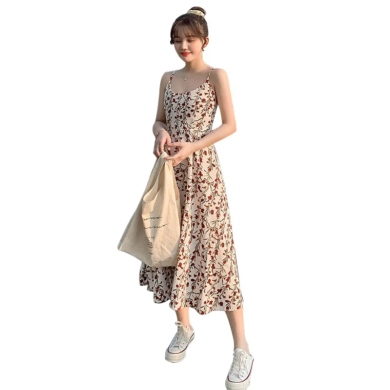 

Fashion Foreign Trade Floral Suspender Dress Female Waist Slim Summer Small Fresh Elegant Dress 2024 New Casual Dress Female.