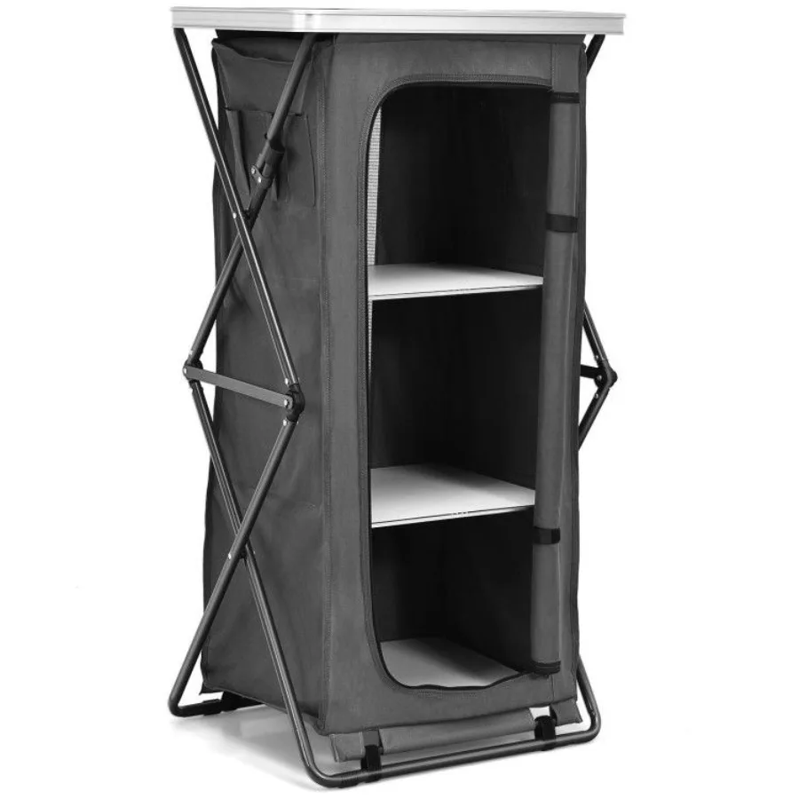 

Folding Camping Storage Cabinet with 3 Shelves and Carry Bag
