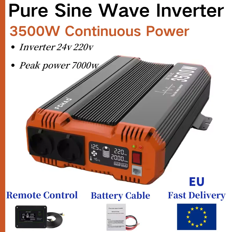 FCHAO DC to AC 3500W Pure Sine have Inverter Inversor 24V V for Home Camping And RV Peak Power 7000W with LCD Display