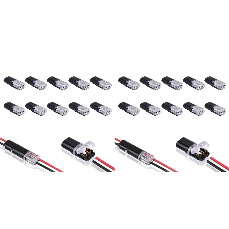 A69E20PCS Double-Wire Plug-In Connector With Locking Buckle,Pluggable Connectors 2 Pin 2 Way Universal Compact Wire Terminal