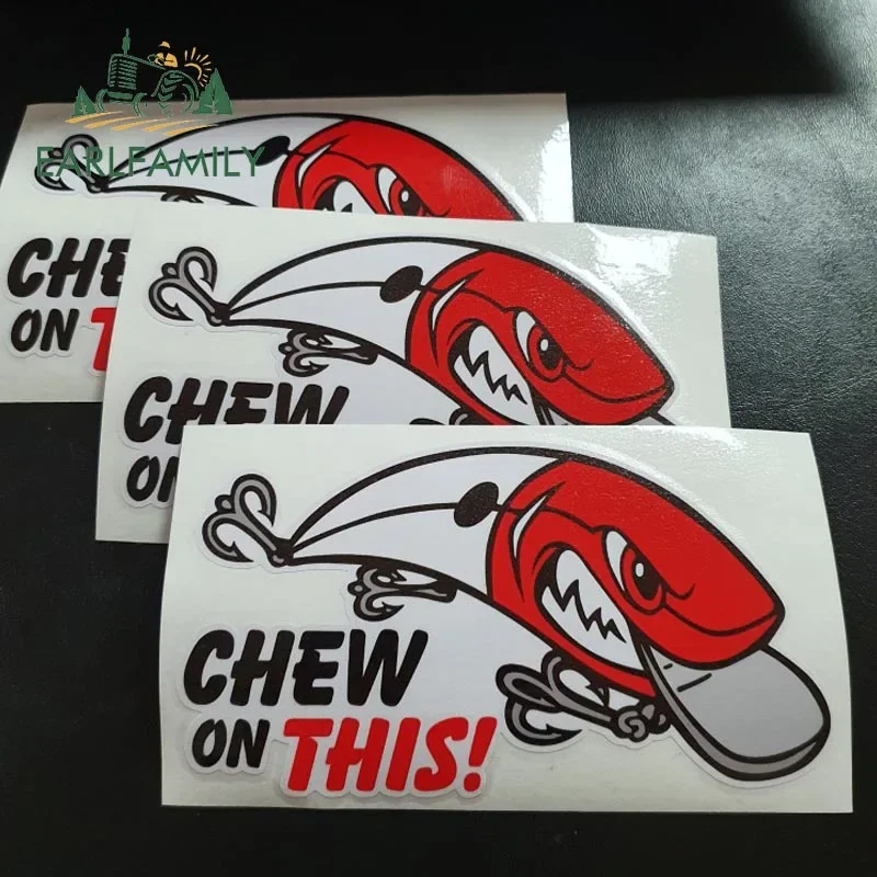 EARLFAMILY Chew on This Lure Sticker for Tackle Box Toolbox Boat Waterproof Car Decoration Cartoon Fishing Lure Car Stickers