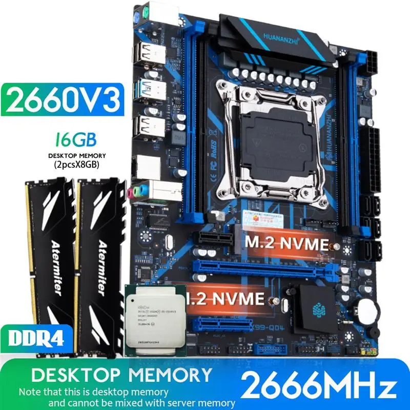 Go! HUANANZHI QD4 Motherboard with combo kit set XEON E5 2660 V3 16GB 2666MHz 2Pcs X 8GB DDR4 Desktop Memory NVME NGFF USB 3.0