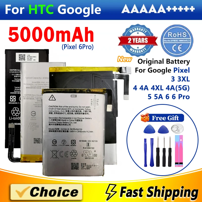 Brand New Original Battery For HTC Google Pixel 3 XL 4 4XL 4A 5A 5 5G 6 Pro,AAA+ Replacement Phone Lithium Battery+Tools