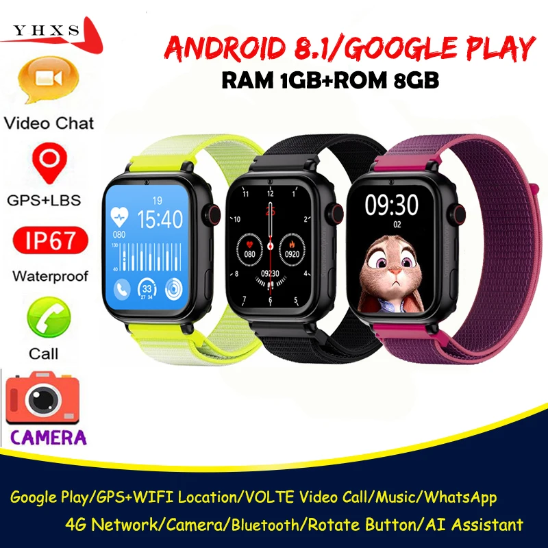 

Google Play 4G Smart GPS Trace Location Kids Student Smartwatch Camera Voice Monitor Video SOS Call SMS Android 8.1 Phone Watch