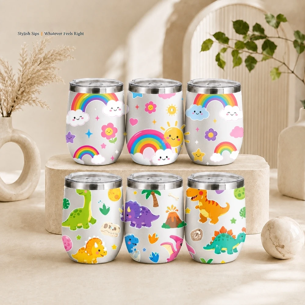 Kawai Rainbow Unicorn Dinosaur Vacuum Flasks 12oz Insulated Stainless Steel Mug With Lid Double Wall Vacuum Drink Cup