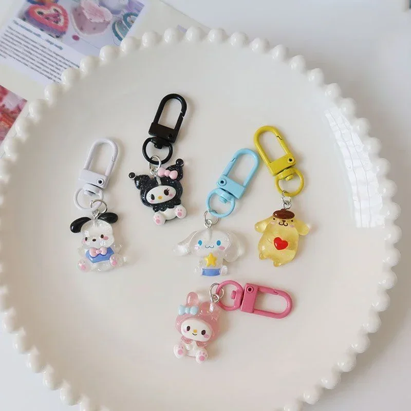 Hete Cartoon Hello Kitty Transparant Fijne Flitser Sleutelhanger Kuromi Mymelody Bag Hanger Anime Karakter Hanger Schattige Sleutelaccessoires