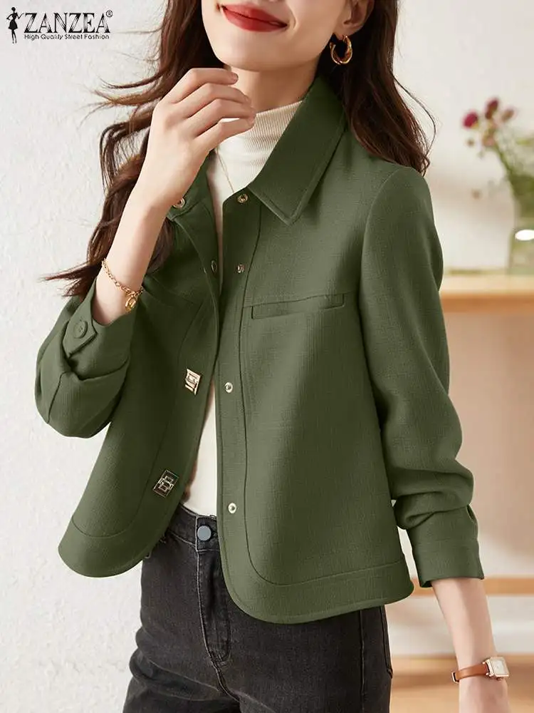 2024 ZANZEA Fashion Spring Jackets Women Lapel Neck Long Sleeve Thin Coats Casual Work Outwear Female Stylish Solid OL Chaqueta