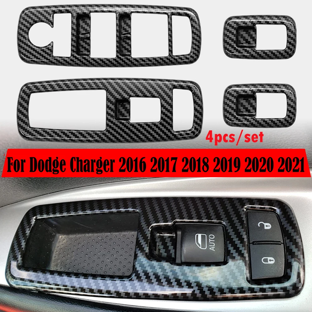 Carbon Fiber Black Window Control Lift Trim Switch Panel Cover Trim for Dodge Charger 2016+/ Chrysler 300 2015-2021 ABS Parts