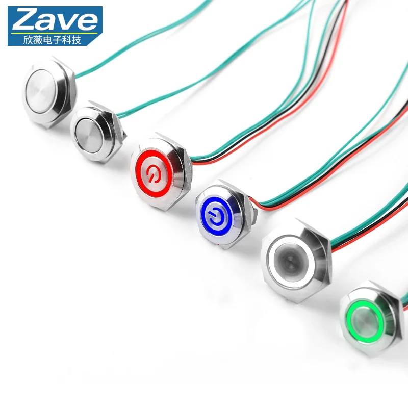 16/19/22MM Ultra-Short Metal Button with Lead, Self-Resetting, Light-Touch, Illuminated, Ultra-Thin Micro-Travel Momentary Switc