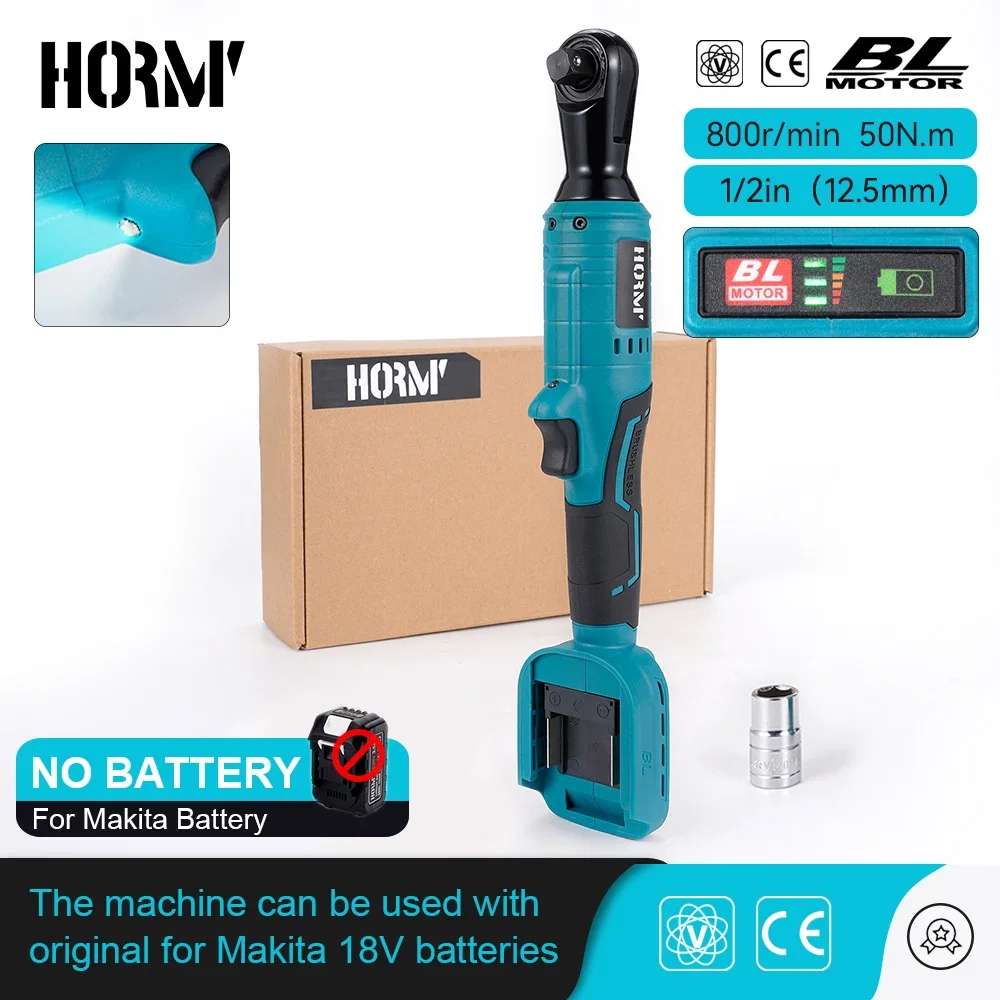 50N.m Brushless Electric Ratchet Wrench 1/2\'\' Right Angle Removal Screw Nut Drill Screwdriver Repair Tool For Makita 18V Battery