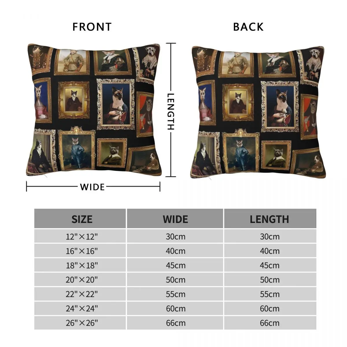 Juste de coussin de canapé en polyester et lin, taie d'oreiller carrée imprimée, galerie de portrait de chien et de chat, fermeture éclair décorative