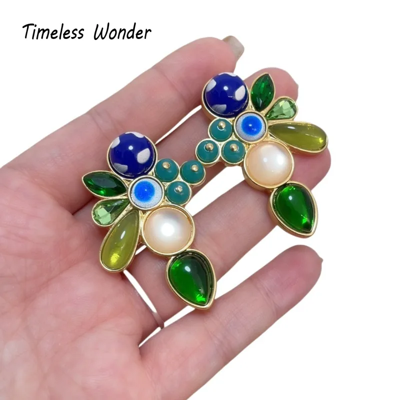 

Timeless Wonder Fancy Geo Glass Floral Clip on Earrings for Women Designer Jewelry Runway Gift Brincos Vintage Cute Top 4262