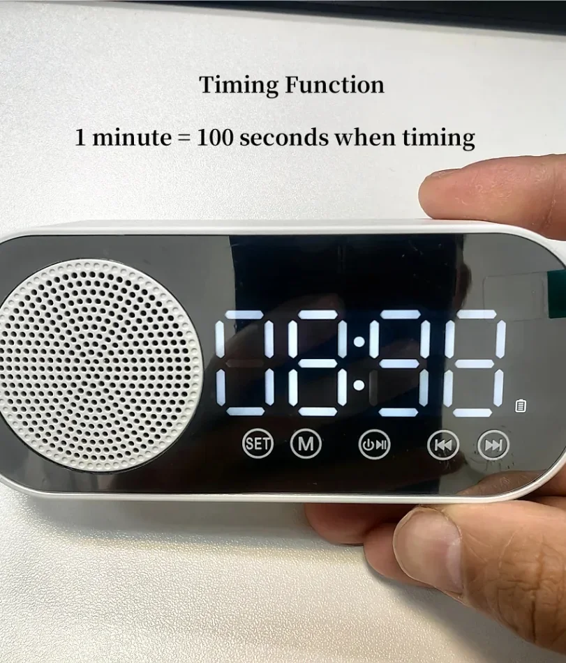 

USB Plug-in Mirror Digital Alarm Clock Timer Support TF FM Radio 2 Alarms Wireless Speaker Subwoofer Desktop Music Player