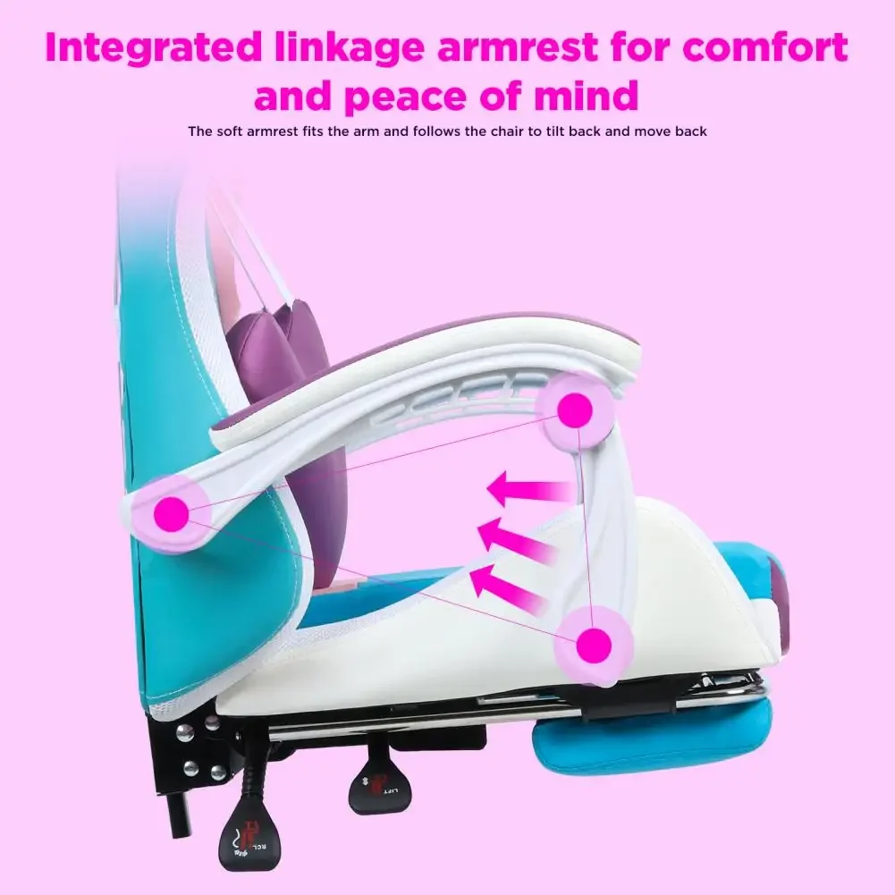 Gaming Chair 360 Degree Rotation Office Chair With RGB LED Lights Height Adjustable Girl Video Chair With Massage And Footrest