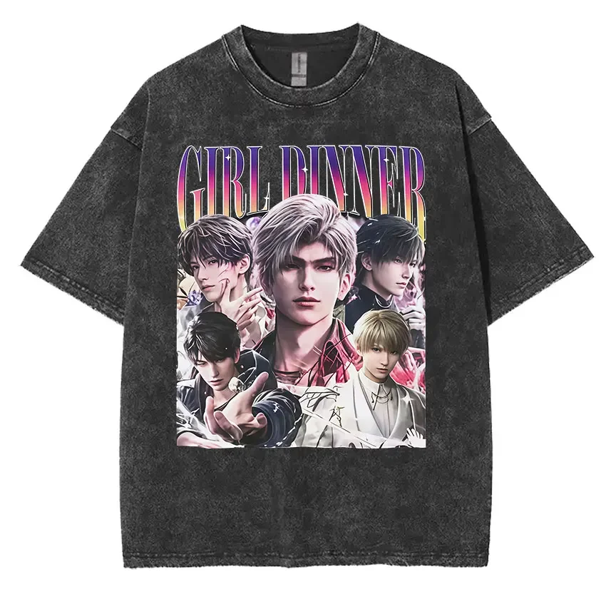 Funny Girl Dinner Caleb Graphic Tee Shirt Love and Deepspace Novelty Cotton T Shirts Fashion High Quality Vintage Washed T-Shirt