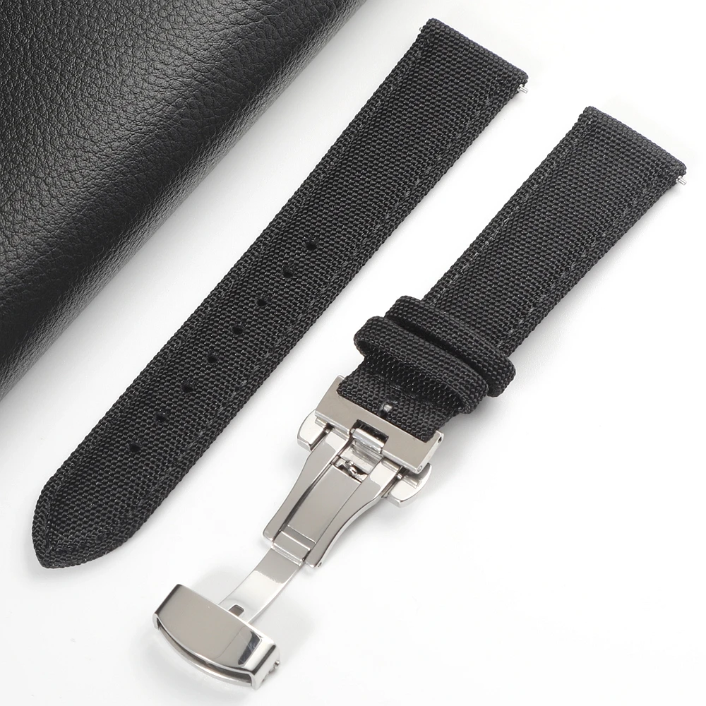 Quick Release Nylon Zeildoek Horlogeband 18mm 19mm 20mm 21mm 22mm 24mm vlinder Gesp Band Voor Omega Voor Seiko Horlogeband