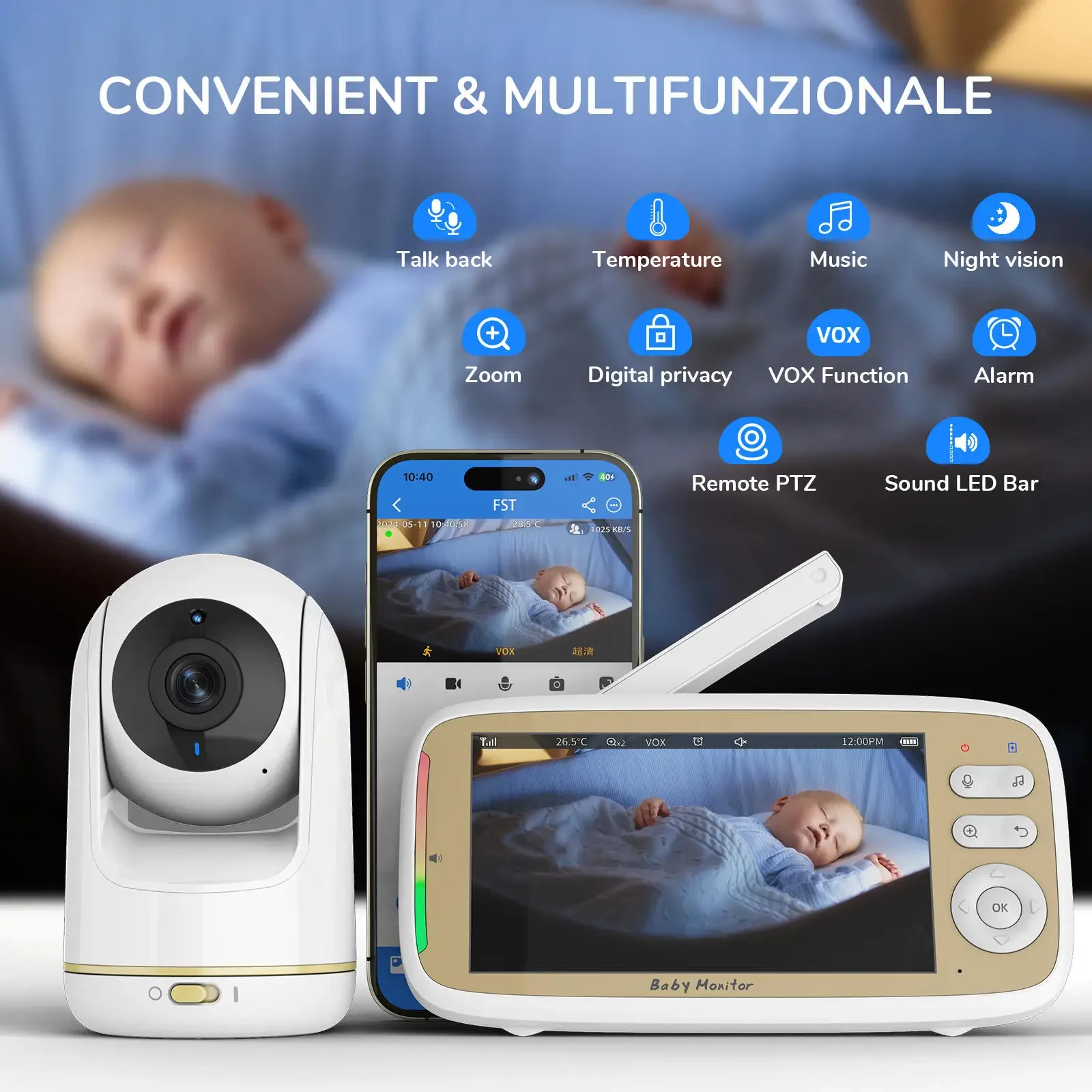 VB803 PRO HD 720P Baby Monitor Support Cell Phone APP Control Temperature Monitoring Nanny WIFI PTZ Babyphone Baby Newborn Thing