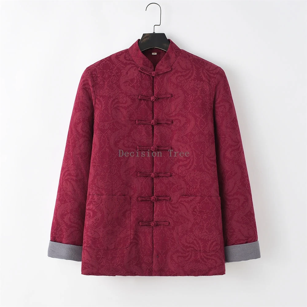 2025 cotton and linen men's tang suit jacket elegant high end jacquard coat thicken warm breathable cotton chinese wushu top