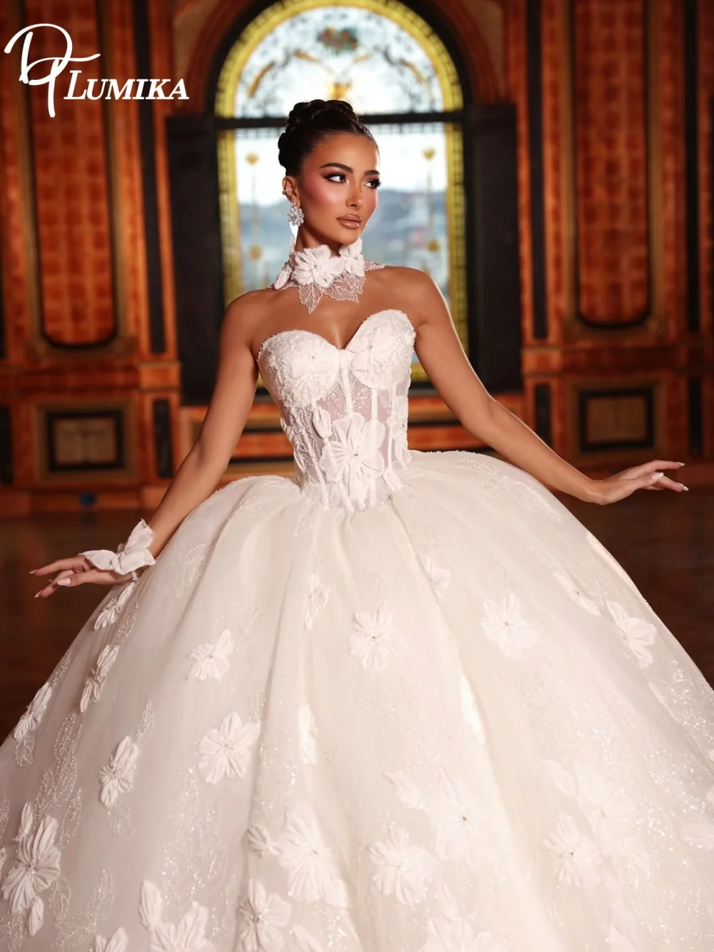 

Romantic 3D Flower Sweetheart Ball Gown Wedding Dress Lace Corset Bridal Gown For Bride Floor Length Customized Vestido De Novia