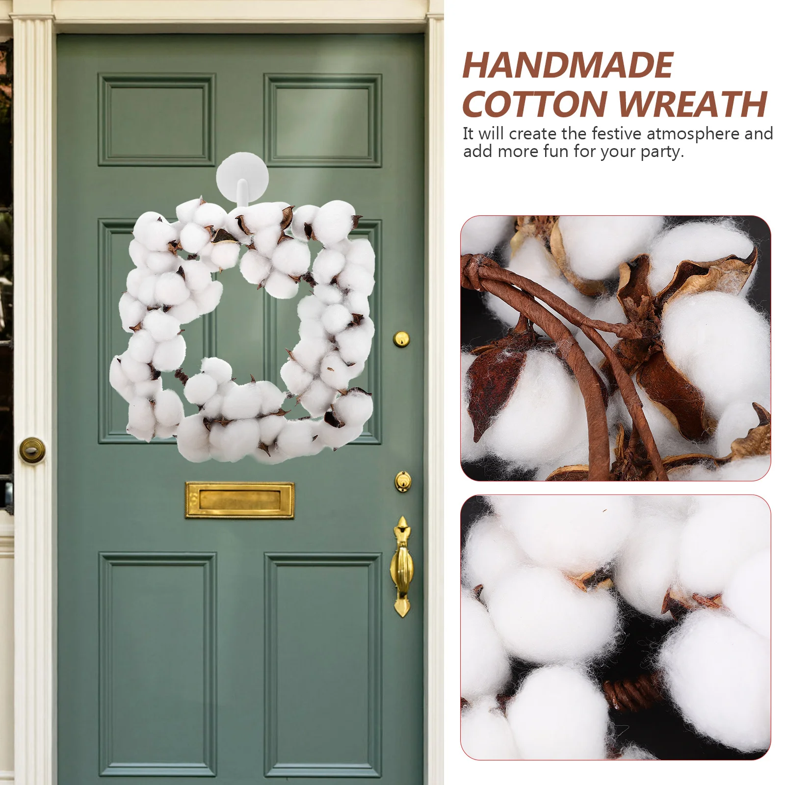 

Simulated Cotton Wreath Exquisite Craftsmanship Home Decor For Indoor Outdoor Wall Door Window Fireplace Hanging