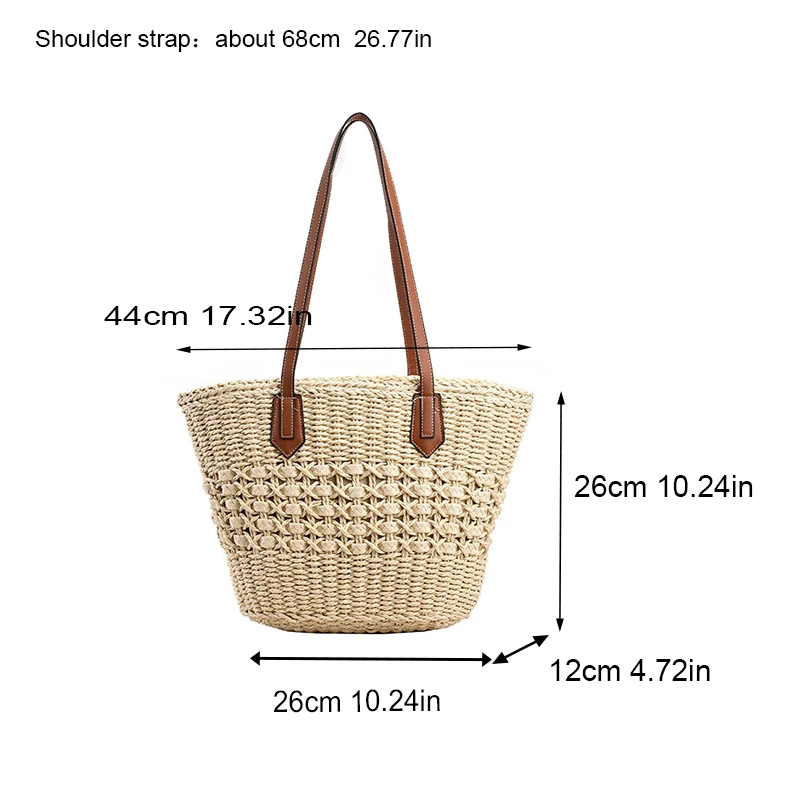 Sommer Stroh Taschen für Frauen Stroh Umhängetaschen Rattan gewebte Top Griff Tasche hohle Bast häkeln Strand tasche lässige Handtaschen – Detail 20