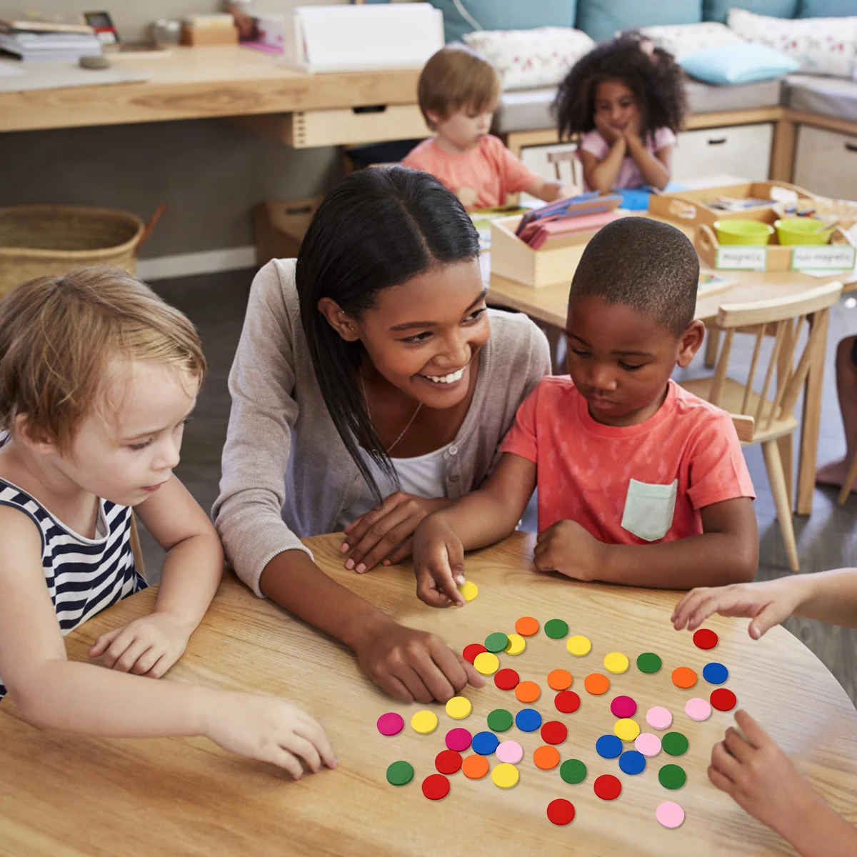 STOBOK 50 Stück runde Holzstücke, bunte Scheiben-Lernwerkzeuge, Schüler, Mathematik-Lehrmittel für Kinder, Kinder, Mädchen (gemischte Farben)